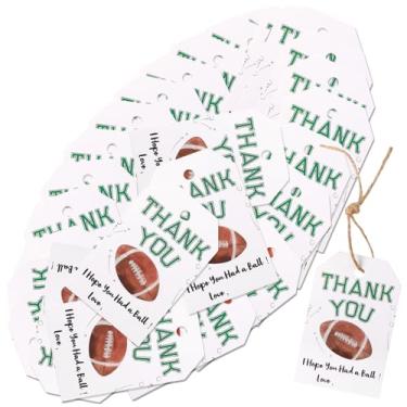 Imagem de Logohu 50 peças de etiquetas de agradecimento de futebol, cartões de papel de presente de rúgbi com corda, lembrancinhas de festa de futebol para decoração de aniversário de menino e chá de bebê com