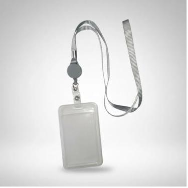 Imagem de Cordão + Porta Crachá Retrátil Preto Com Porta Cartão (cinza)