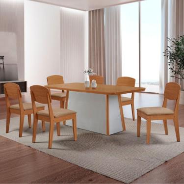 Imagem de Mesa De Jantar Diane 180cm Tampo Mdf Canto Copo E 6 Cadeiras Turim 07/naturale /off White