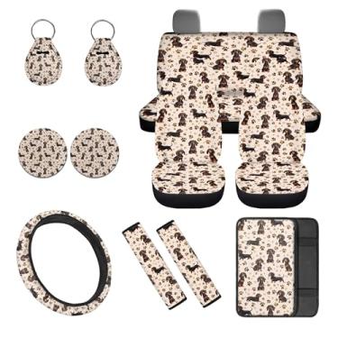 Imagem de gearider Linda capa de banco dianteiro e traseiro Dachshund conjunto completo com capa de volante com estampa de pata almofada de console central almofadas de cinto de segurança almofadas de copo e