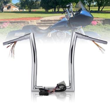 Imagem de TIGERSGATE Guiador de macaco pré-cabeado Road Glide de 35,5 cm Barra de gordura de 3,8 cm com fio de aderência aquecido projetado para modelos Harley Road Glide 2008-2013, cromado