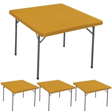 Imagem de Pacote com 4 toalhas de mesa de 91 x 91 cm para uso ao ar livre para mesas quadradas, à prova d'água, elástica, lavável, toalha de mesa de piquenique, toalha de mesa dobrável de elastano para festas