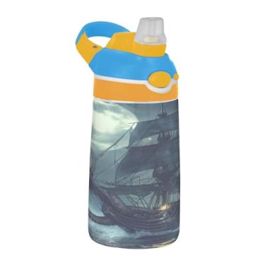 Imagem de Blueangle Garrafa de água de navio pirata de 473 ml, garrafa de viagem e esportes Tritan reutilizável com canudo e design de tampa de bico pop-up (461)