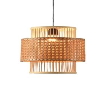 Imagem de Novo pendente de bambu em estilo chinês: decoração para sala de chá zen e hospedagem domiciliar, iluminação retrô para restaurantes/casas de fondue, design artesanal em bambu e rattan trança