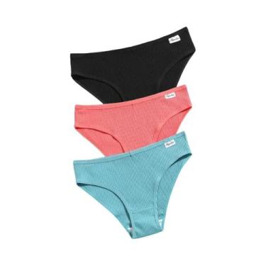 Imagem de Conjunto De 3 Calcinhas Femininas De Algodão Macio E Respirável, Cores