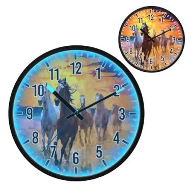 Imagem de Blueangle Relógio de parede LED que brilha no escuro e ativado por voz, silencioso, cavalos de 30 cm, design de corrida operado por bateria para decoração de quarto e sala de estar (277)