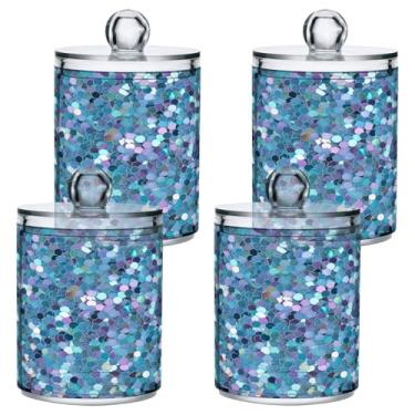 Imagem de ATTX Dispensador de suporte Qtip com padrão de glitter para bola de algodão, cotonete, frasco de boticário de plástico transparente, decoração de casa, pote de armazenamento de cozinha, pacote com 4