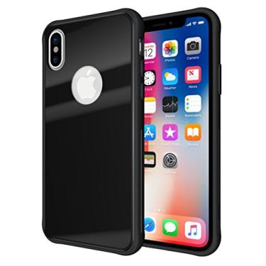 Imagem de Capa para iPhone X/iPhone Xs, TUDIA [sensação de cerâmica] leve [brilho] capa de absorção de choque de TPU com [painel traseiro de vidro temperado] para Apple iPhone X/Xs (preto)