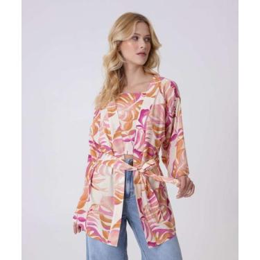 Imagem de Kimono Feminino Estampado Manga Curta Marisa-37173, Bege, M