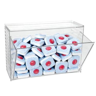 Imagem de Rainmae Suporte para cápsulas de detergente para lava-louças, acrílico transparente, montagem na parede, grandes cápsulas sob a pia, organizador de doces, recipiente de suprimentos de limpeza com