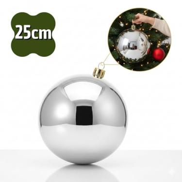 Imagem de Bola de Natal Gigante 25cm, 20cm, 15cm, 12cm - Vermelha, Dourada ou Prata Brilhante, Poliestireno, Decoração Luxo, 1 Unidade (PRATA, 25CM)