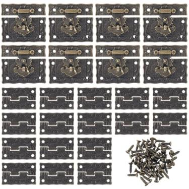 Imagem de SUPERFINDINGS 8 peças de fivela de ferrolho antigo diário caixa de madeira trava com 16 conjuntos de dobradiças de caixa de joias conectores trava de trava de gancho decoração de ferrolho para armário