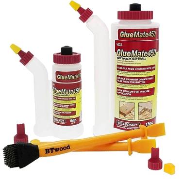 Imagem de Milescraft 5223 Glue Mate 450-15Oz. (450Ml) + Milescraft 5222 Glue Mate 150-5Oz. (150Ml) - Frasco De Cola De Madeira De Precisão - Antigotejamento Também Inclui Um Conjunto De Dois Pincéis