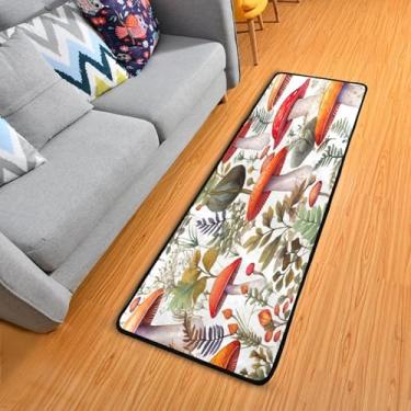 Imagem de WELLDAY Tapete de corredor branco cogumelos, tapete de corredor de 5 x 15 cm, antiderrapante, lavável, tapete de cozinha para quarto, entrada, lavanderia, sala de estar
