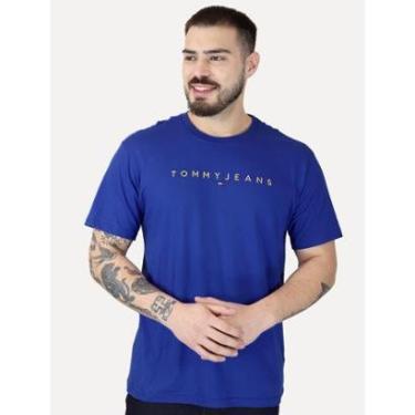 Imagem de Camiseta Tommy Jeans Masculina Core Linear Gold Logo Azul Royal-Masculino