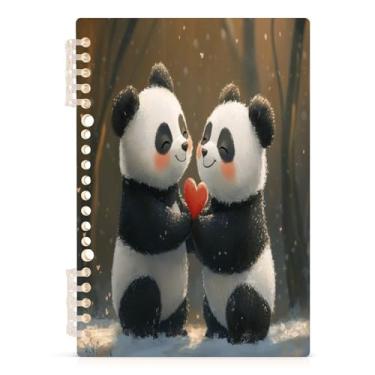 Imagem de Burbuja Caderno Pandas dos Namorados, papel pautado universitário A5 com 60 folhas, fichário para escritório, 1 pacote