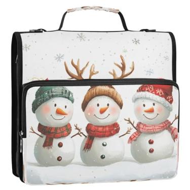 Imagem de CEBUGI Fichário de 3 anéis com zíper com alça de ombro, pasta de arquivo expansível de 3,8 cm, anéis D, para escola, escritório, desenho animado, boneco de neve