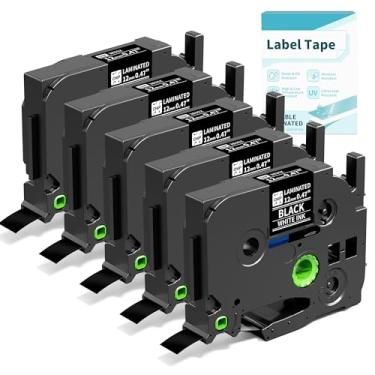 Imagem de EazeID Substitua para TZe-335 Brother Ptouch Fita Tz Branca em Preto 12 mm 0,47 Laminado TZe335 Compatível com Brother P-Touch PTD200 PTH110 Fita de Etiqueta, Pacote com 5