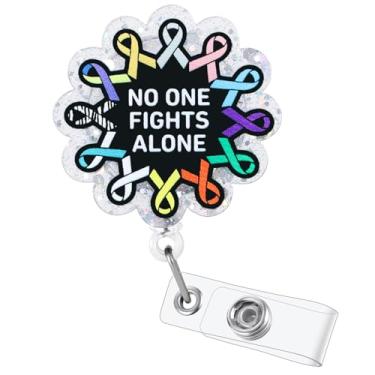 Imagem de No One Fights Alone Cancer Ribbon Nurse Badge Reel, Cancer Awareness Retrátil, Suporte de crachá de trabalho médico, crachá Buddy para enfermeira de oncologia RN CNA, estudante de enfermagem