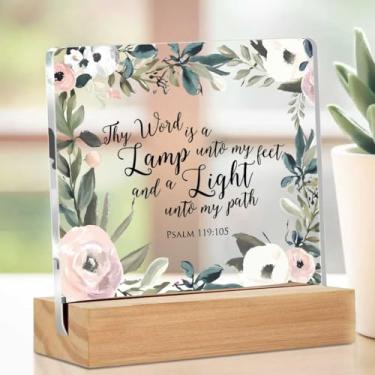 Imagem de Presentes inspiradores para mulheres, amigas, colegas de trabalho, presentes cristãos para mulheres, versículo da Bíblia floral decoração de placa de acrílico transparente para decoração de mesa de