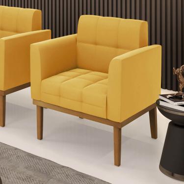 Imagem de Poltrona Sala Decorativa Elisa Base Madeira Fixa Castanho Veludo Mostarda D03 - D'Rossi
