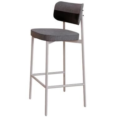 Imagem de Banqueta Alta Bar Cozinha Sala De Jantar Aço Branco Kaira C01 Linho Cinza Courino Preto - Lyam Decor