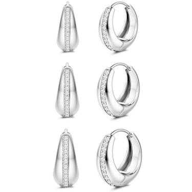 Imagem de SAILIMUE 5 pares de brincos de argola pequenos para mulheres, modernos brincos banhados a ouro 14 K, conjunto de brincos de zircônia cúbica hipoalergênicos, conjuntos de brincos grossos para vários