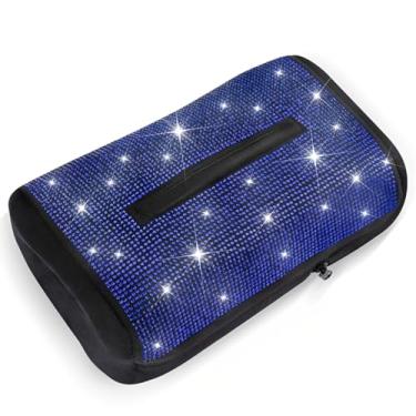 Imagem de MINGZAIQIPEI Porta-lenços de carro Bling Diamond, capa de caixa de lenços, armazenamento de caixa de lenços de tamanho pequeno no carro serve para 100-150 lenços de tamanho normal, adequado para