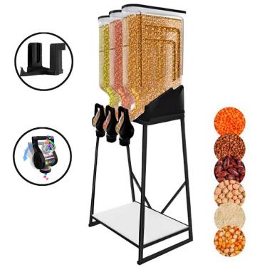 Imagem de Dispenser 3 Módulos 45 Litros ou 20 Kilos Armazenamento Ração Grãos Cereais Preto Silo Pet