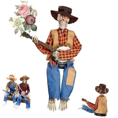 Imagem de Esqueletos de banjo de duelo, esqueletos animados engraçados de banjo de duelo, para suprimentos de festa de Halloween, adereços de fotos interiores de outono (amarelo)