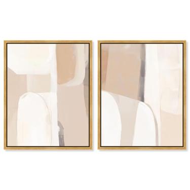 Imagem de Conjunto de 2 decoração de parede Boho com impressão em tela de luxo Blush & Gold da Art Remedy, moldura dourada, 40,6 x 50,8 cm