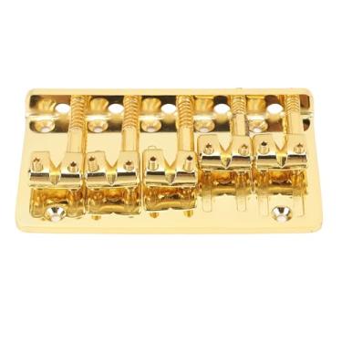 Imagem de Asixxsix Ponte de Baixo de 5 Cordas, Base Fundida Resistente Com 5 Selas de Barril Ajustáveis, Construção Em Liga de Zinco para Maior Estabilidade, Substituição para Baixos Elétricos de (Ouro)