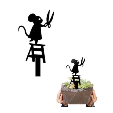 Imagem de Prateleiras de plantas ao ar livre, placas de boas-vindas, metal, rato, roubo, flor, estátua de jardim, decoração de arte