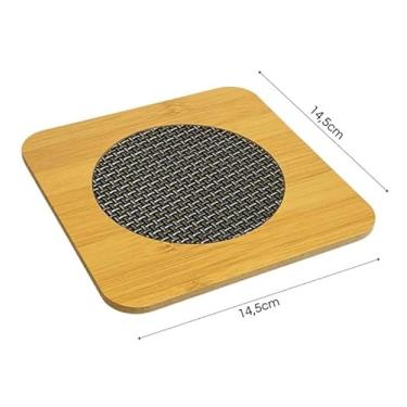 Imagem de Descanso de Panela Quadrado em Madeira com Centro em Malha Metálica, 14,5 x 14,5 cm, Proteção Térmica para Superfícies