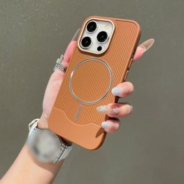 Imagem de Capa de celular magnética de luxo em policarbonato fosco ondulado para iPhone 17 Air 16 15 14 13 12 11 Pro Max, com textura macia de bagagem, marrom, para iPhone 12 Pro Max.