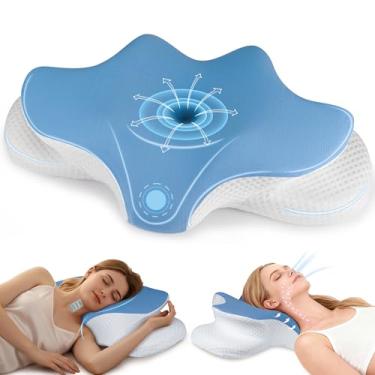 Imagem de Almofada de pescoço cervical para alívio da dor, travesseiro ergonômico para dormir, travesseiro refrescante de 2 alturas para suporte de pescoço e ombro, travesseiro ortopédico de espuma