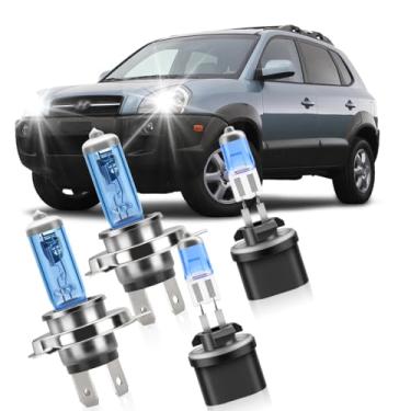 Imagem de KINGSOFE Lâmpadas de farol de halogênio para Hyundai Tucson 2005-2013, H4/9003 kit de substituição de farol alto/baixo com faróis de neblina, pacote com 4