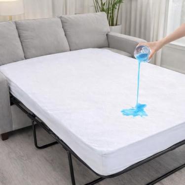 Imagem de Capa de colchão Queen Sleeper Sofa Matrtess, 100% à prova d'água de algodão felpudo premium, protetor de sofá-cama Queen 60x72 com bolso profundo de 10-20 cm, sem ruído, branco durável