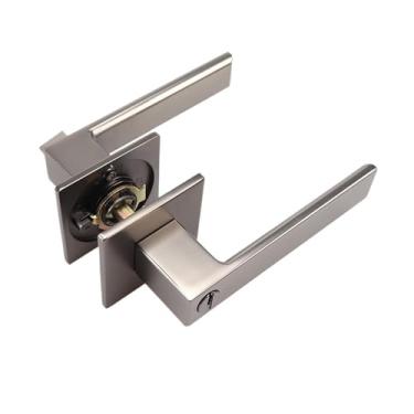 Imagem de VTGVVVTR Cadeado de três polos americano preto interno quarto banheiro porta passagem porta resistente três polos alça trava esférica (cinza arma ET com chave)