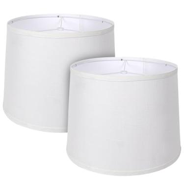 Imagem de Conjunto de 2 persianas de tambor, abajures grandes de 33 cm, parte superior x 38 cm inferior x 28 cm de altura, abajures brancos ALUCSET com encaixe Spider & UNO, abajur de linho natural para