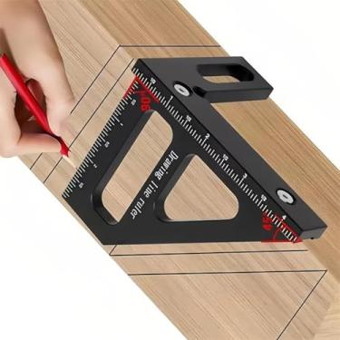 Imagem de Régua de medição multiângulo 3D quadrada para marcenaria com ponta ultrafina para linhas precisas de 45/90 graus e layouts de esquadria, construção de metal durável preta