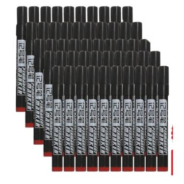 Imagem de FUKUZL Caneta marcador à base de óleo, impermeável, secagem rápida, preta, azul, vermelha, permanente para metal, vidro, papelaria, desenho, arte, material escolar (50 peças vermelhas)