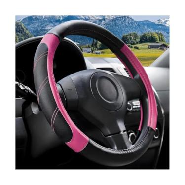 Imagem de Sandfren Capa de volante de carro, protetor de volante de couro respirável de 36,8 a 38 cm com forro antiderrapante, acessórios decorativos esportivos e elegantes, universal para van caminhão RV (rosa