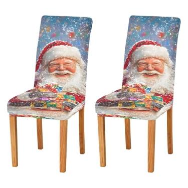 Imagem de SEHANY Conjunto de 2 capas de cadeira de gnomo de Papai Noel para sala de jantar, elástico, removível e lavável, para cozinha, hotel, festa, decoração de Natal