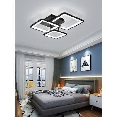 Imagem de Luminária de teto LED preta com design criativo de moldura quadrada, moderna e regulável com controle remoto, ideal para sala de estar, quarto, corredor e sala de jantar (3 lâmpadas).