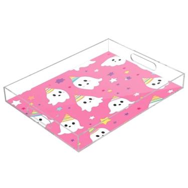 Imagem de xigua Bandeja de servir de acrílico fantasma de Halloween com alças à prova de derramamento, bandejas decorativas de festa de Halloween, bandeja organizadora de bancada para banheiro, cozinha, 30,5 x
