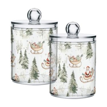 Imagem de xigua Pacote com 2 lindos suportes de Natal para bolas de algodão, cotonete – Frasco de plástico de boticário de armazenamento versátil transparente de 400 ml para banheiro e organização de