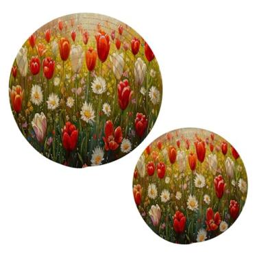 Imagem de Wassud Sea of Red Flowers Porta-panelas redondas trivets de algodão almofadas quentes porta-copos elegantes decoração de cozinha e acessórios 2 peças
