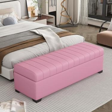 Imagem de Entryway Bench with Storage, Solid Wood Frame, PU Leather Upholstery, Hidden Storage, High-resilience Foam Filling, Sturdy Legs for Support, Suitable for Bedroom Use(Pink,100*40*40cm/39*16*16in)