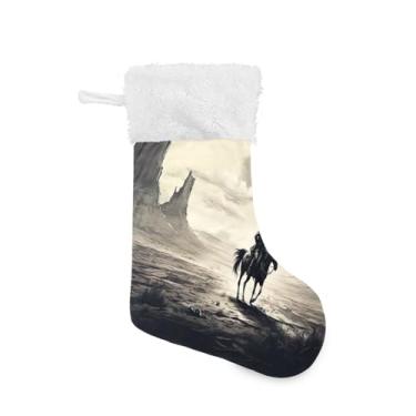 Imagem de ATTX Meias de Natal Western Cowboys, suportes de presente brancos de pelúcia para decorações de festas de fim de ano (17,7 polegadas, pacote com 2) #153